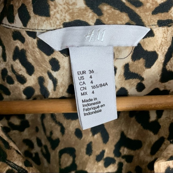 [H&M] Size: 4 Brown & Black Leopard Animal Print Long Sleeve Button Down Top - Picture 7 of 9